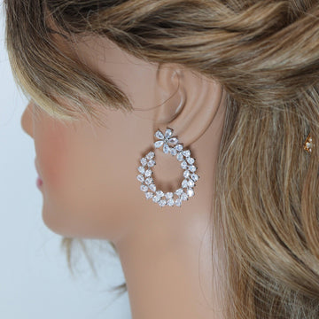 Swarovski Crystal Flower Circle Drops stud Earrings, Bridal Stud Earrings, Crystal Bridal Earrings, Statement Earrings Cz